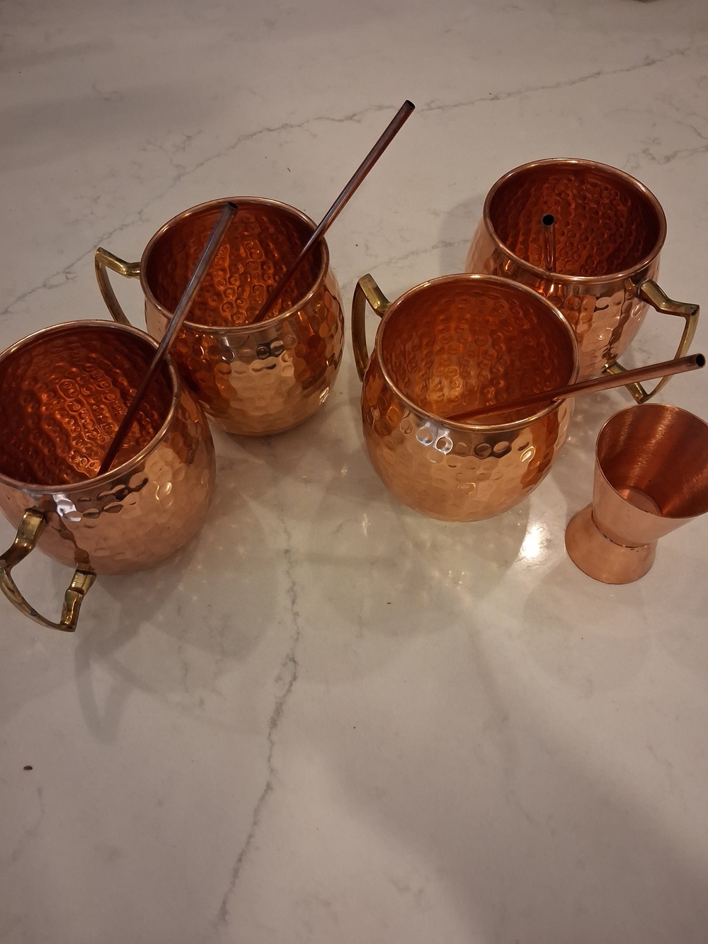 Hammered Copper Moscow Mule Mug Set with Copper Straws - 4 Pack